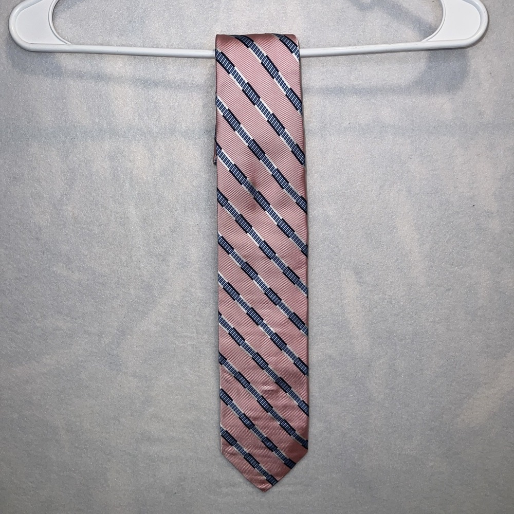 faconnable 100% silk tie pink‎ blue and white embroidered made in italy